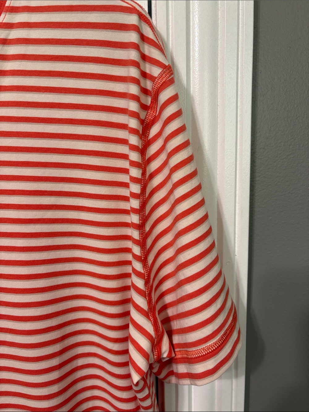 lululemon athletica Men's Orange and White Striped V-Neck Tee - Picture 3 of 10